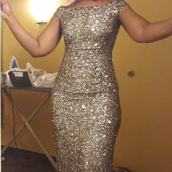 Sequins off-shoulder silver long formal or wedding - Picture 3 of 9